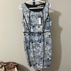 Sz 12⭐️NWT Teaberry Australia Sleeveless Blue Paisley Black Piping Lined Dress